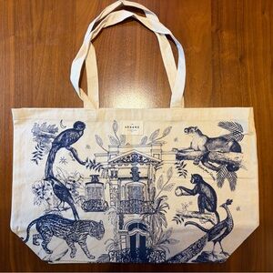 Sezane Cream Tote Bag with Blue Animal Print